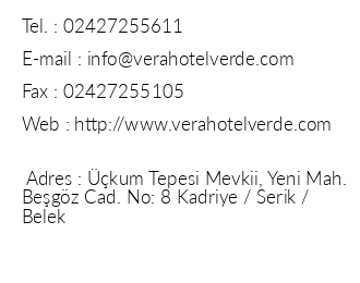 Vera Verde Resort Belek iletiim bilgileri