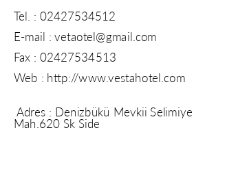 Vesta Hotel iletiim bilgileri