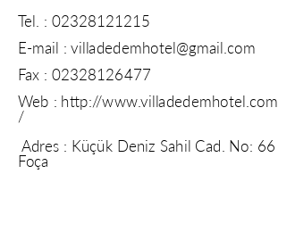 Villa Dedem Hotel iletiim bilgileri