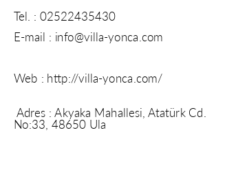 Villa Yonca Apart Pansiyon iletiim bilgileri