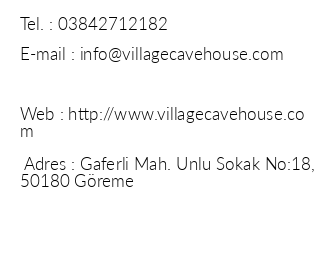 Village Cave House Hotel iletiim bilgileri