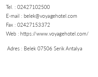 Voyage Belek Golf & Spa iletiim bilgileri