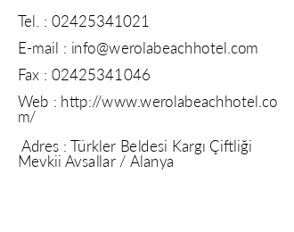 Werola Beach Hotel iletiim bilgileri