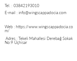 Wings Cappadocia Hotel iletiim bilgileri
