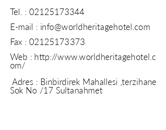 World Heritage Hotel stanbul iletiim bilgileri