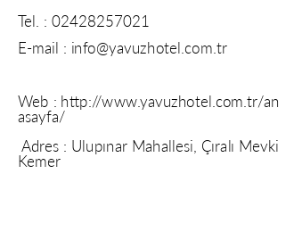 Yavuz Hotel ral iletiim bilgileri