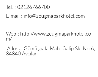Zeugma Park Hotel iletiim bilgileri