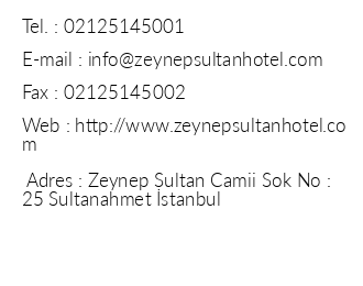 Zeynep Sultan Hotel iletiim bilgileri